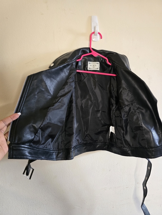 Kids Faux Leather Moto Jacket Black Biker Unisex Size 110 Edgy Style NWT - Picture 13 of 14
